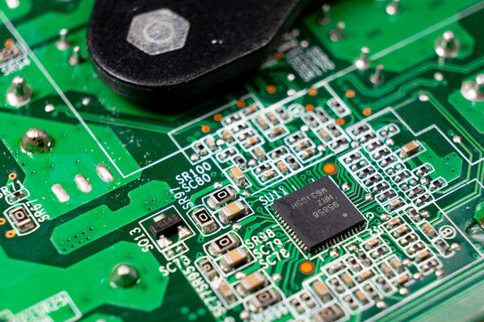 Close-up of a part of an electronic circuit board with electronic components