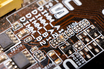 Fototapeta premium Close-up of a part of an electronic circuit board with electronic components