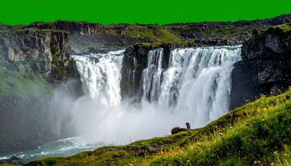 Obraz premium Majestic Waterfall Landscape with Lush Greenery.