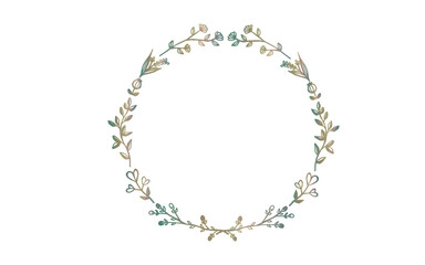 緑のグラデーションの手描きの植物フレーム。