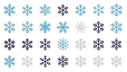 Collection of Various Snowflake Designs in Different Colors and Styles for Winter Theme Concepts