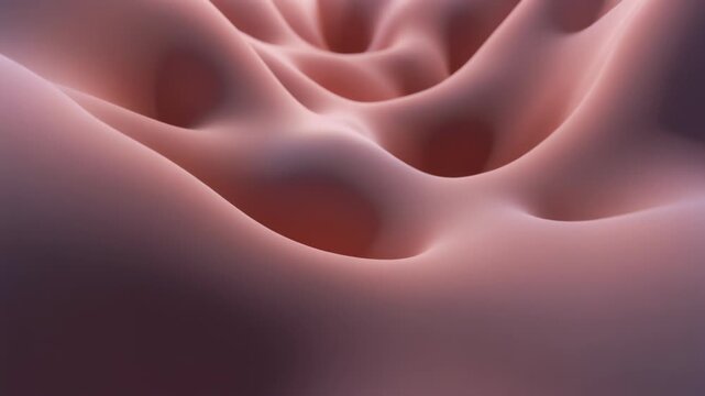 A 3D rendering of abstract wavy surface with smooth curves and soft pink tones, captured from a close-up viewpoint, resembling bact-40_prob3.mp4