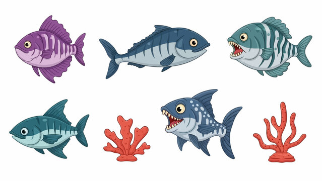 Colorful Cartoon Fish and Coral Illustration with Marine Theme for Kids
