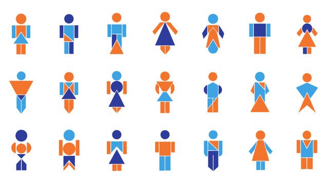 Colorful Geometric Human Figures Collection Illustrating Diversity and Unity