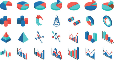 Fototapeta premium Colorful Data Visualization Icon Set Featuring Charts Graphs Analytics Statistics and Business Infographic Elements for Dashboards Reports and Presentations
