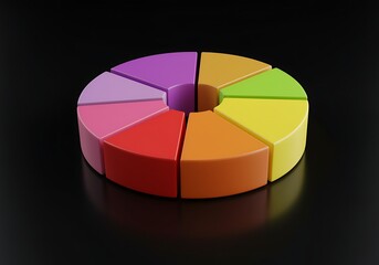 3D pie chart divided into colorful sections for data visualization and business analysis  various hues and shades