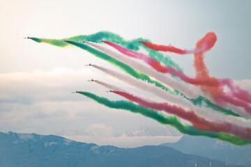 Frecce Tricolori Air Show. Thrilling flight.