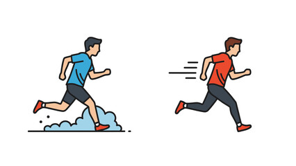 Fototapeta premium Illustration of Two Men Running with One in Blue and One in Red Color Expressing Speed and Movement