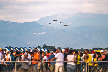 Frecce Tricolori Air Show. Thrilling flight.