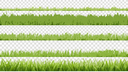 Four rows of vibrant green grass with transparent background © prince