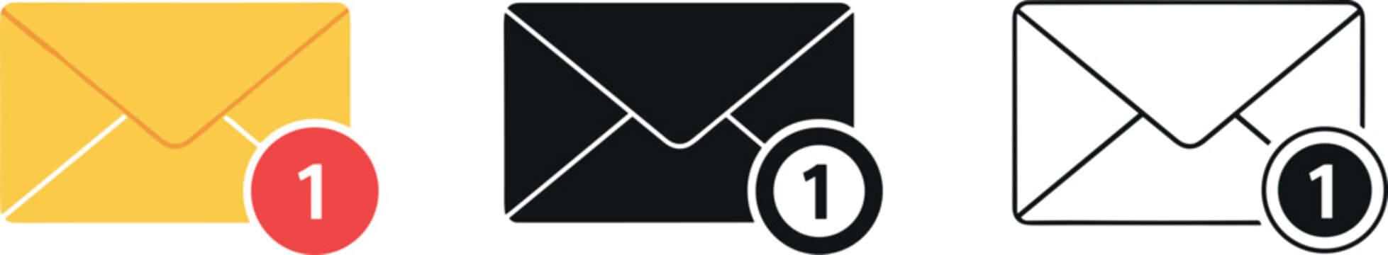 Email Notification Icon Set with Envelope and Message Alert Badges for Inbox Updates, Communication Apps, User Interfaces, and Vector Design Systems