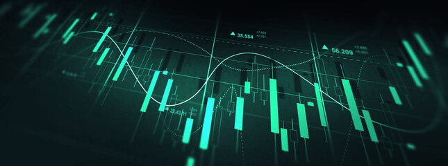 Financial data charts with glowing stock market graphs.Business financial chart with moving up arrow graph.Stock market investment data and analysis finance graph.	
