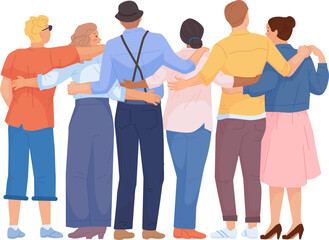 Obraz premium Young people together rear view. Hugging friends