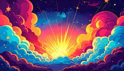 Vibrant Sunset with Clouds and Stars.