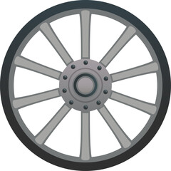 Obraz premium Retro metal wheel cartoon icon. Vintage transport part