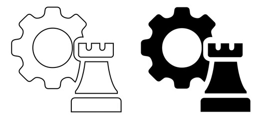 Strategic Business Management and Technical Planning Vector Icon with Chess Rook and Gear Wheels © Graphicdsrv