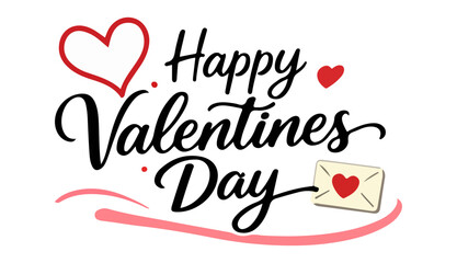 Lettering Happy Valentines Day banner. Valentines Day greeting card template with typography text happy valentine`s day and red heart and line on background. © Luasstd