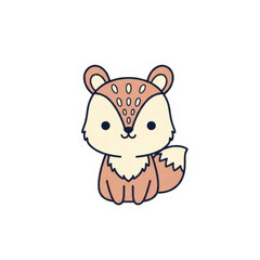 Fototapeta premium Adorable cartoon fox sticker illustration for kids design element cute animal character isolated on black background