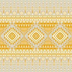 Seamless Ethnic Geometric Pattern in Yellow and White