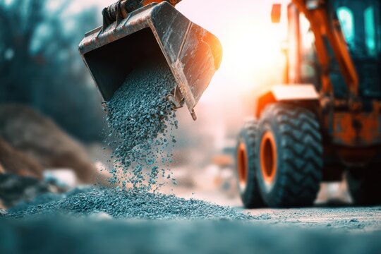 Front loader moving gravel on construction site