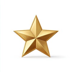 Fototapeta premium Shiny, golden five-pointed star with a slight shadow, set against a plain white backdrop