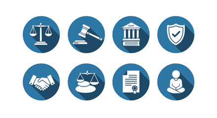 Fototapeta premium Collection of Legal Icons Representing Justice and Protection in a Circular Format