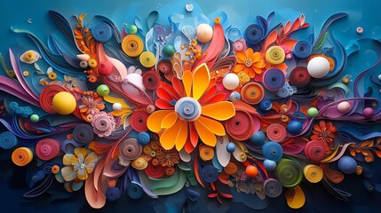 Vibrant floral design with swirling patterns.