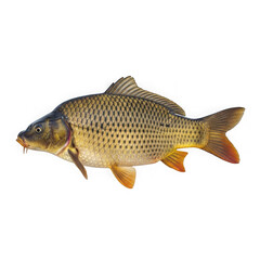 Common carp fish with yellow and black scales isolated on transparent background