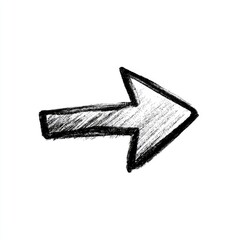 Obraz premium A hand-drawn, right-pointing arrow with rough edges, in grayscale on a white background