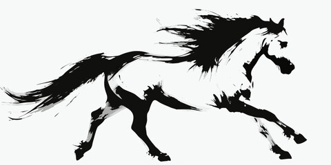 Dynamic brushstroke painting depicts a powerful rearing white horse © Asit