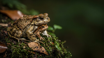 Two Common Toads on Forest Floor