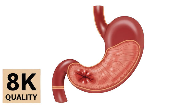 Anatomical illustration showing stomach ulcer in 8k resolution for medical and educational purposes
