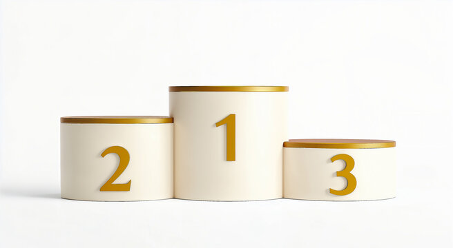 Winners podium with numbers 1 2 3 for sports competition with gold trim