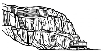 Excavator Digging into Rocky Cliff. © ramlan