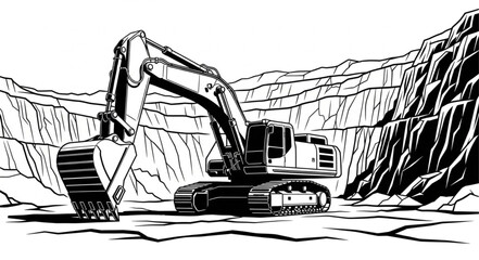 Excavator Digging in Rocky Terrain. © ramlan