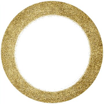 A gold glitter ring outline with a white center on a plain white background