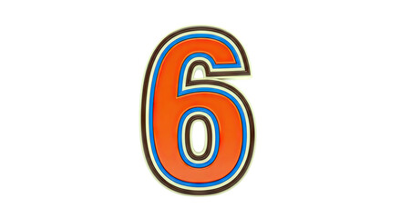 Fototapeta premium Stylized Number 6 with Orange, Blue, and Brown Layers