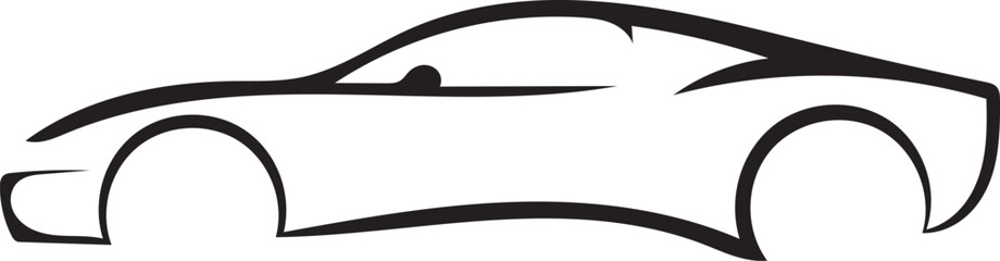 Stylized minimalist black line art silhouette of a modern sports car seen from the side © md