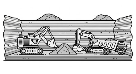 Excavators and Dump Truck Mining. © kadon