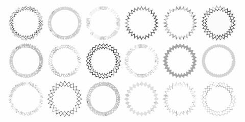 Collection of grayscale circular frames with varying textured edges