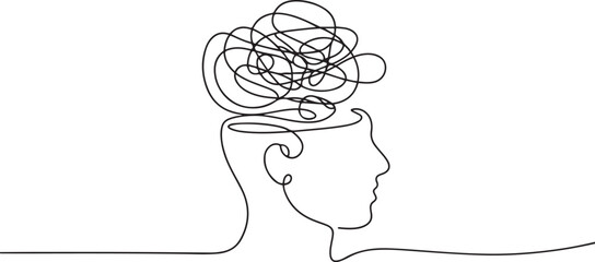 Vector concept confusion in the head. One continuous line drawing. one line Icon drawing © Nargis