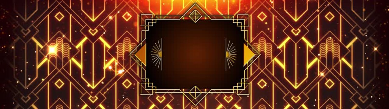 Luxury Golden Art Deco Frame Background with Intricate Geometric Patterns and Shimmering Sparks