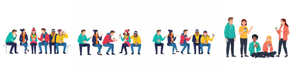 Obraz premium People sitting and standing with drinks in urban setting