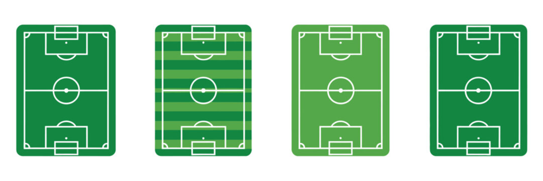 Football field icon, showcasing a detailed football pitch in green with line-style vector illustration for apps, infographics, and sports graphics.