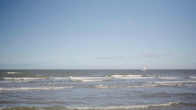 Sailing ship at beach in Belgium