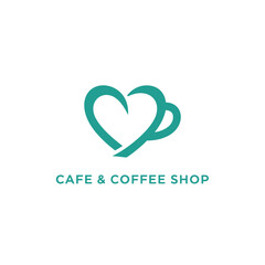 Turquoise heart shaped coffee cup logo design for boutique cafe and pastry shop