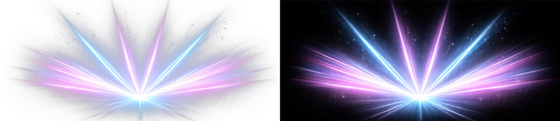 Holographic neon light flare with glowing laser rays, abstract colorful cosmic burst and vibrant nightclub stage illumination effect on transparent background © Ivan