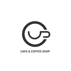 Abstract minimalist coffee cup outline in a circular design for cafe and coffee shop