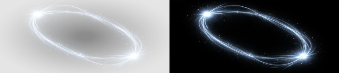 Glowing blue electric portal ring with lightning halo, futuristic plasma energy oval frame and...