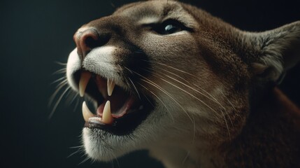 a super close up image of a cougar growling with its mouth open very wide showing its teeth
